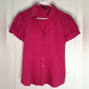 Women’s Express Short Sleeve Button Down Blouse Shirt Hot Pink Fuchsia Medium